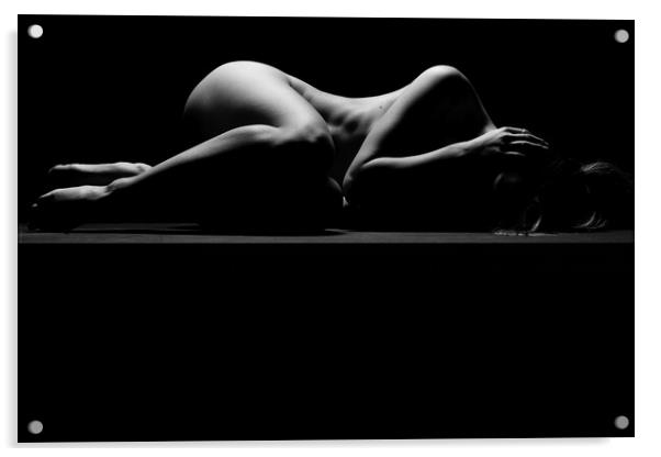 Nude woman fine art naked lying sleeping on black Acrylic by Alessandro Della Torre