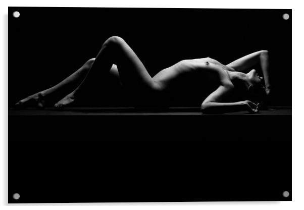 Nude woman fine art naked lying sleeping on black Acrylic by Alessandro Della Torre