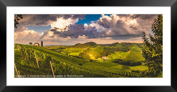 Vineyards in Austria panorama, famous destination with wine road in south Styria. Wine country in summer. Tourist destination. Framed Mounted Print by Przemek Iciak