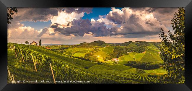 Vineyards in Austria panorama, famous destination with wine road in south Styria. Wine country in summer. Tourist destination. Framed Print by Przemek Iciak