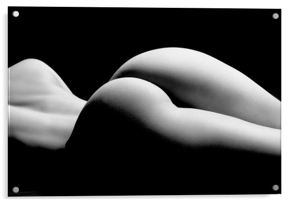 ass of a woman naked and nude fine art photography bodyscape laying on black studio background Acrylic by Alessandro Della Torre