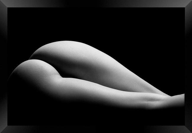 ass of a woman naked in fine art photography bodyscape laying on black studio background Framed Print by Alessandro Della Torre