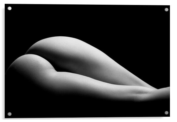 ass of a woman naked in fine art photography bodyscape laying on black studio background Acrylic by Alessandro Della Torre