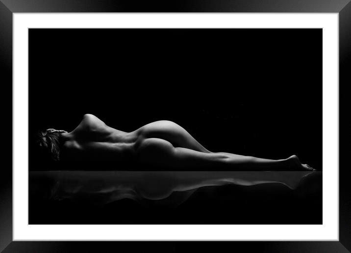 A woman nude lying on black Framed Mounted Print by Alessandro Della Torre