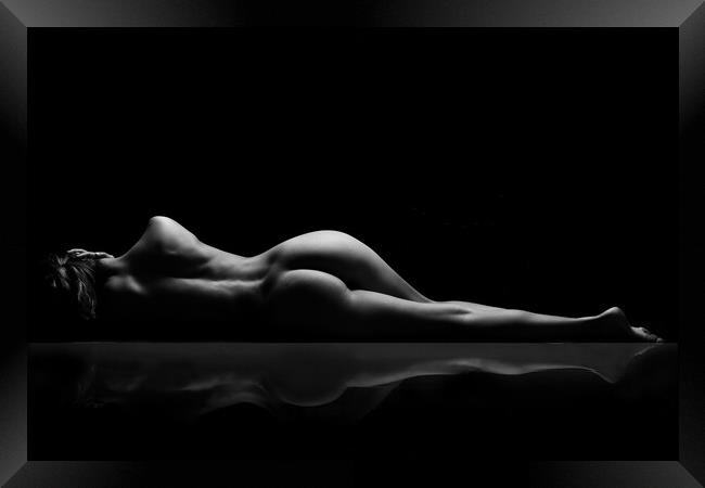 A woman nude lying on black Framed Print by Alessandro Della Torre
