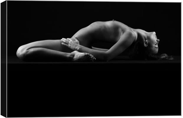 Nude woman fine art naked lying sleeping on black Canvas Print by Alessandro Della Torre