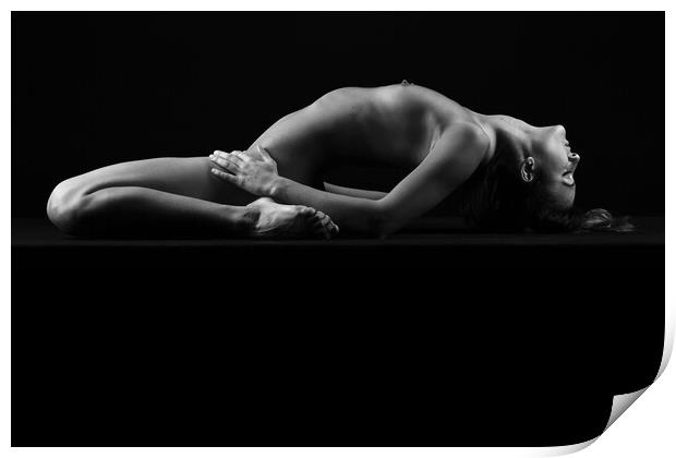 Nude woman fine art naked lying sleeping on black Print by Alessandro Della Torre