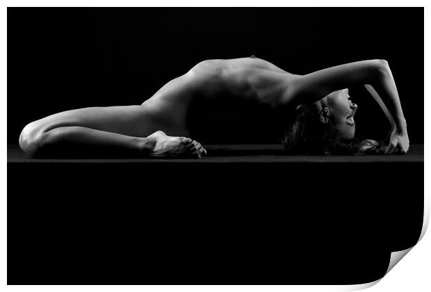 young woman nude art photography naked on black an Print by Alessandro Della Torre