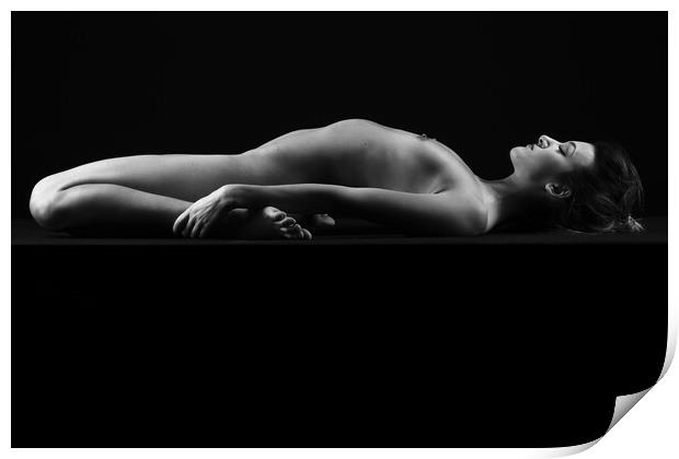 young woman nude art photography naked on black and white Print by Alessandro Della Torre