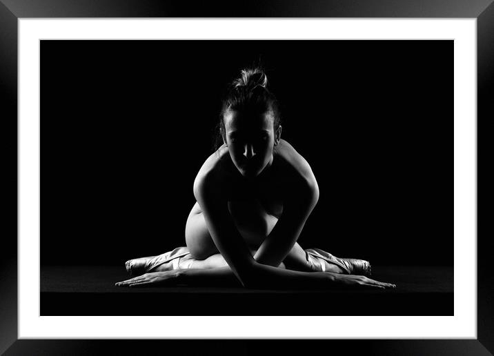 nude ballerina dancer sitting down with dacing classic shoes Framed Mounted Print by Alessandro Della Torre