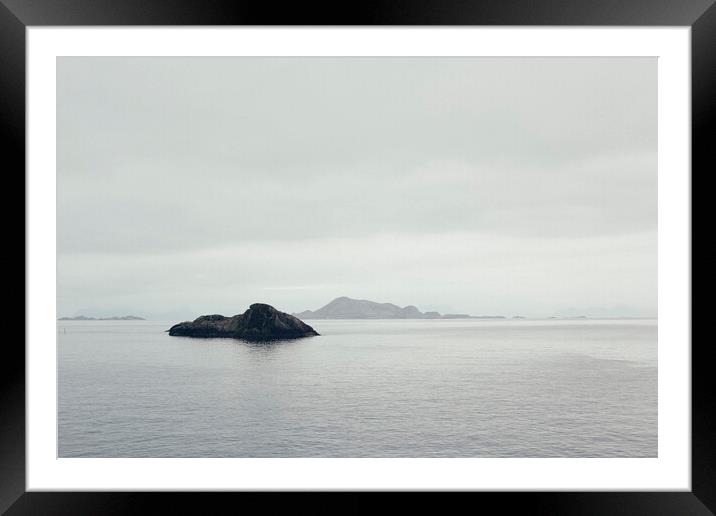 North sea with cold and snow view of the horizon and rocky coast Framed Mounted Print by Joaquin Corbalan