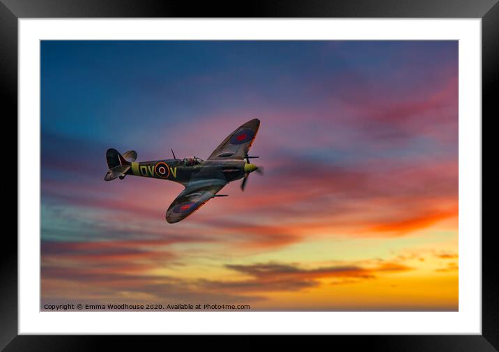 Supermarine Spifire at sunset Framed Mounted Print by Emma Woodhouse