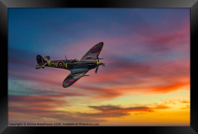 Supermarine Spifire at sunset Framed Print by Emma Woodhouse