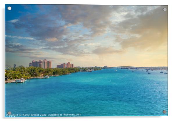 Pink Resorts and Nassau Bridge at Sunrise Acrylic by Darryl Brooks