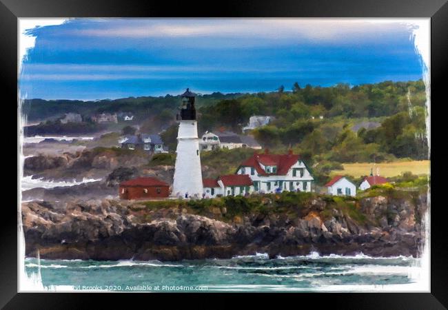 Boat and Channel Marker b Portland Head Framed Print by Darryl Brooks