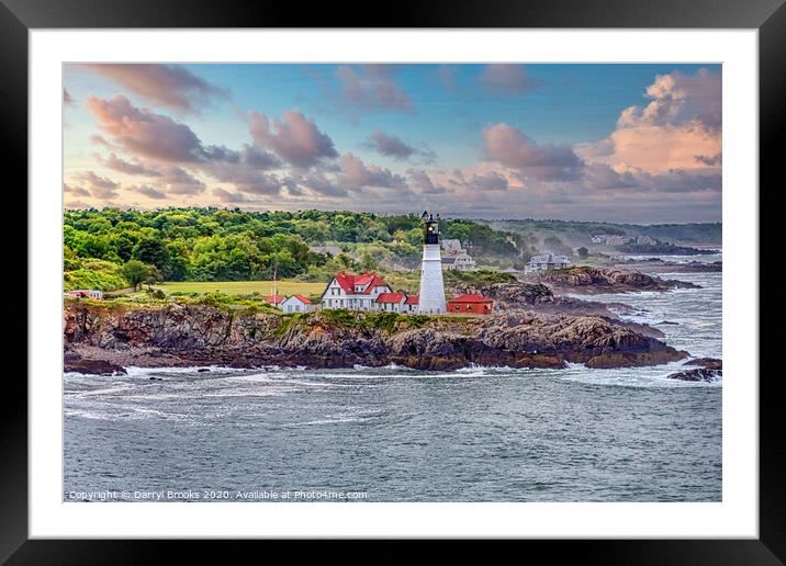 Portland Head LIghthouse and Stormy Coast at Dusk Framed Mounted Print by Darryl Brooks