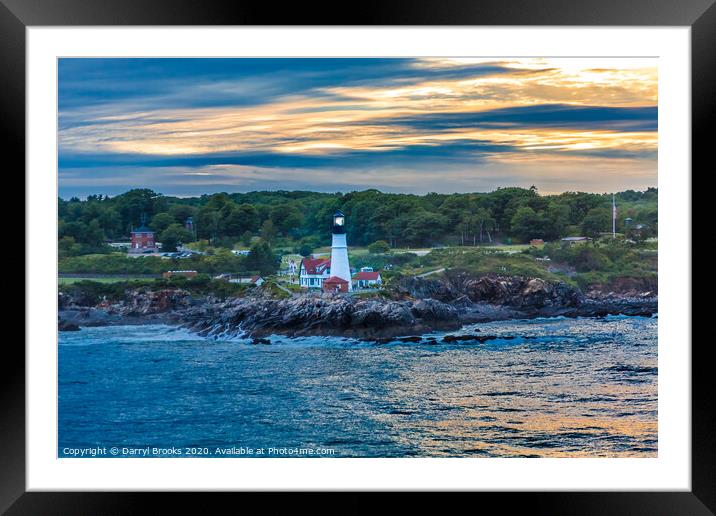 Portland Head Lighthouse from Sea at Sunset Framed Mounted Print by Darryl Brooks