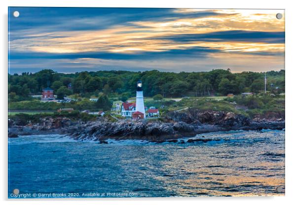 Portland Head Lighthouse from Sea at Sunset Acrylic by Darryl Brooks