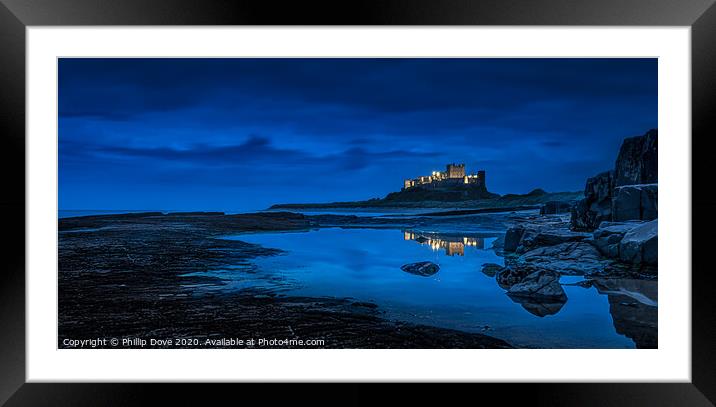 Bamburgh Castle Twilight Reflections Framed Mounted Print by Phillip Dove LRPS