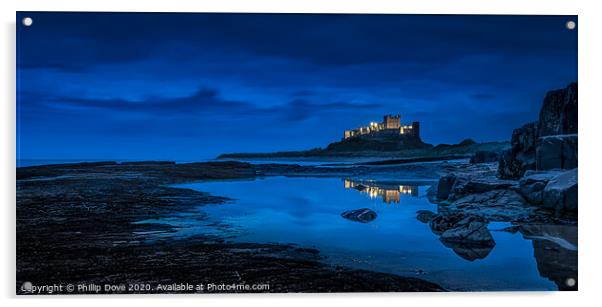Bamburgh Castle Twilight Reflections Acrylic by Phillip Dove LRPS