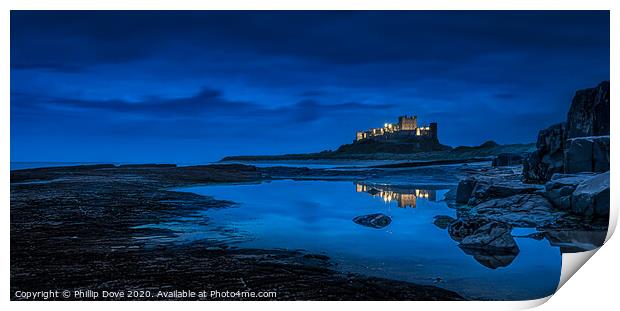 Bamburgh Castle Twilight Reflections Print by Phillip Dove LRPS