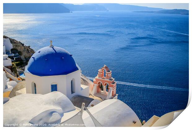 Santorini in Blue and White Print by Pete Evans