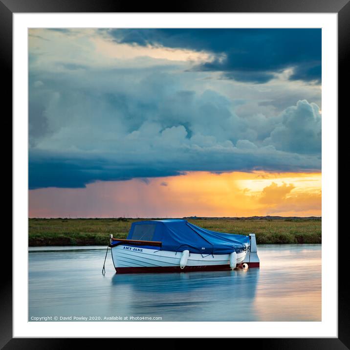 Blakeney boat at sunset Framed Mounted Print by David Powley