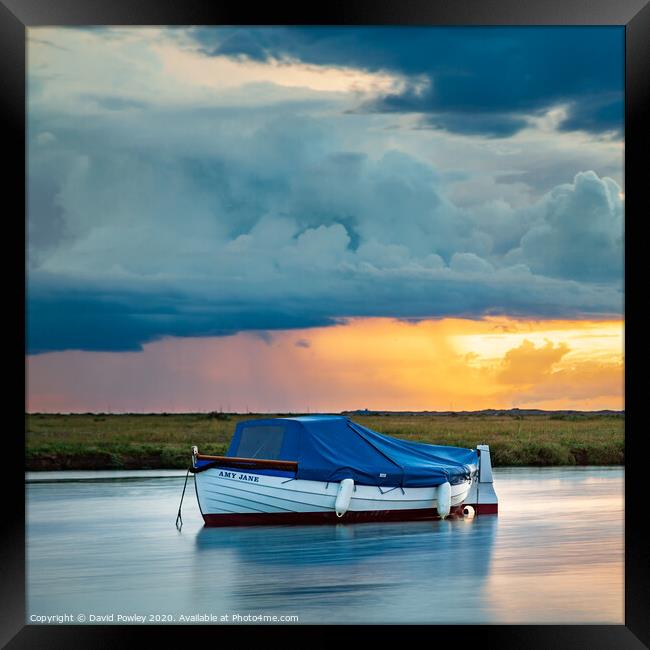 Blakeney boat at sunset Framed Print by David Powley