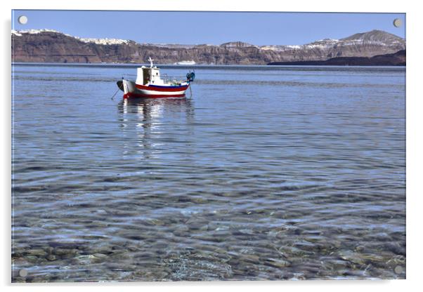 Boat at Thirasia Santorini Acrylic by Jeremy Hayden