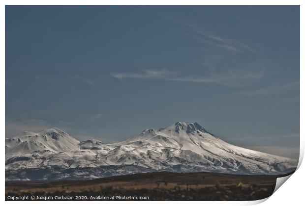 Snow-covered mountains in the Turkish region of Capaddocia. Print by Joaquin Corbalan
