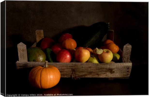 a still life of fruit in an old wooden box Canvas Print by Chris Willemsen