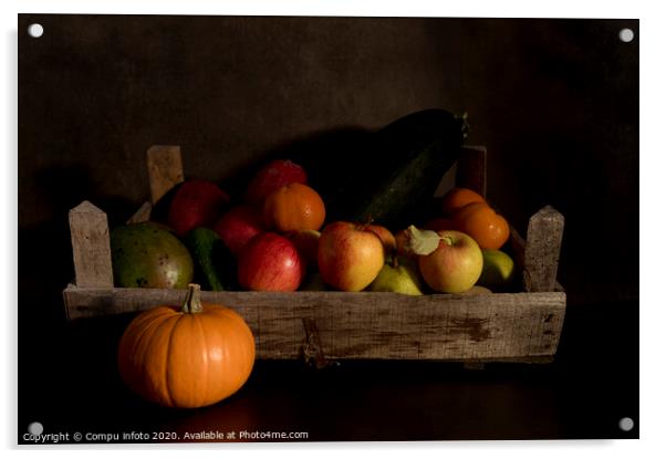 a still life of fruit in an old wooden box Acrylic by Chris Willemsen