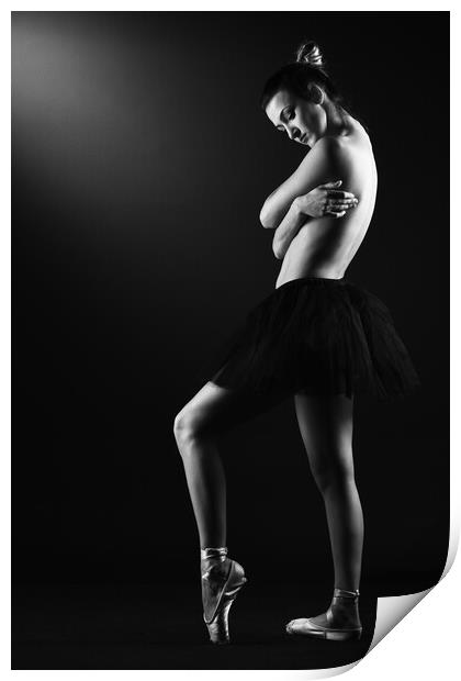 A classic ballerina ballet dancer woman in a classical tutu dress posing on black Print by Alessandro Della Torre