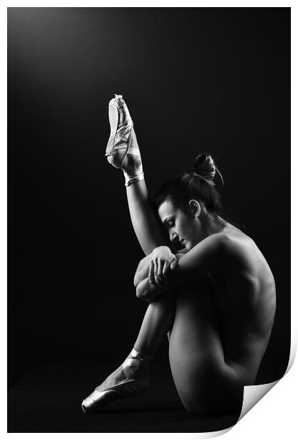 A classic ballerina ballet dancer woman in a classical tutu dress posing on black Print by Alessandro Della Torre