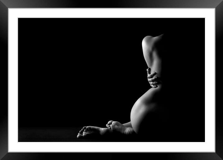 nude adult woman naked on black studio Framed Mounted Print by Alessandro Della Torre