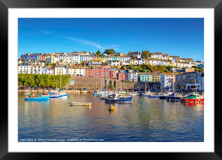 Fishing boats moored in pretty Devon port Framed Mounted Print by Steve Mantell