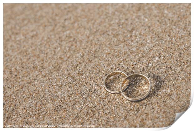 Wedding rings for the bride and groom. Print by Joaquin Corbalan