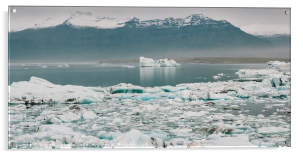 Huge blocks of ice on Glacial river and blue icebergs on Jokulsarlon glacier lake. Vatnajokull National Park, Iceland. Acrylic by Joaquin Corbalan