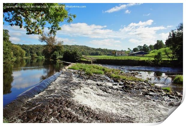 Weir on River Calder at Whalley, Lancashire. Print by David Birchall