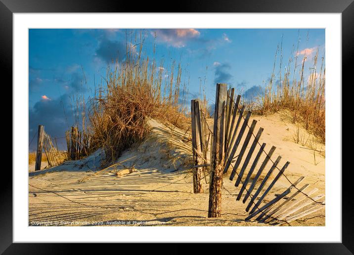 Fence in Dunes Framed Mounted Print by Darryl Brooks