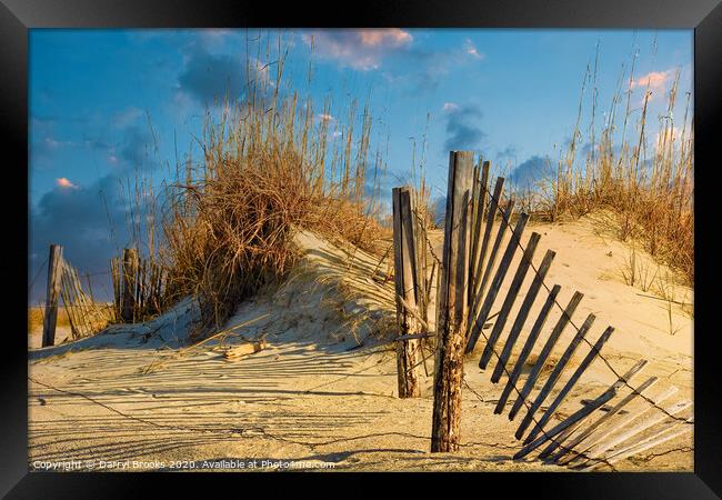 Fence in Dunes Framed Print by Darryl Brooks