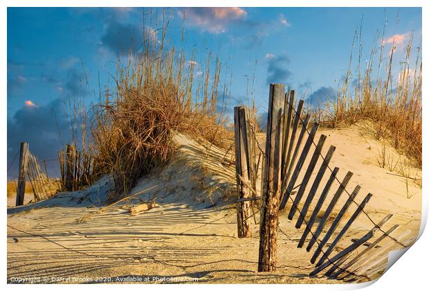 Fence in Dunes Print by Darryl Brooks