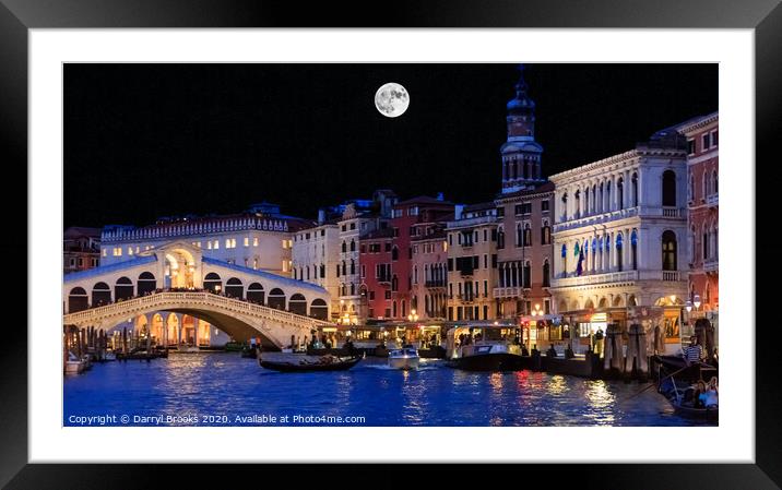 Rialto Bridge and Canal at Night Framed Mounted Print by Darryl Brooks