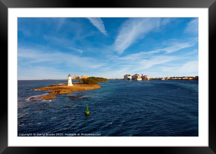 Bahamas Lighthouse with Cruise Ships Framed Mounted Print by Darryl Brooks