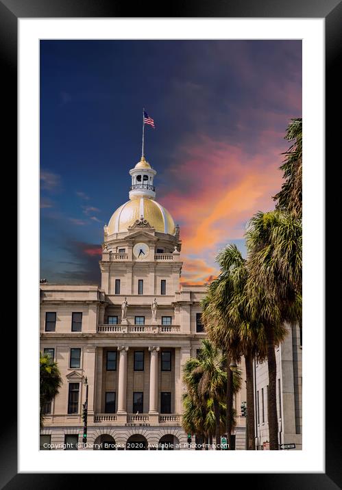 Savannah City Hall and Palm Trees Framed Mounted Print by Darryl Brooks