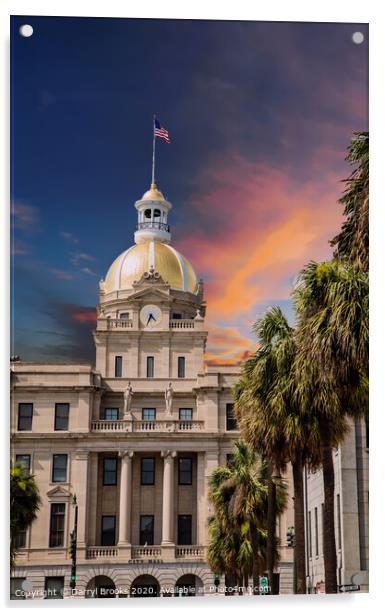 Savannah City Hall and Palm Trees Acrylic by Darryl Brooks