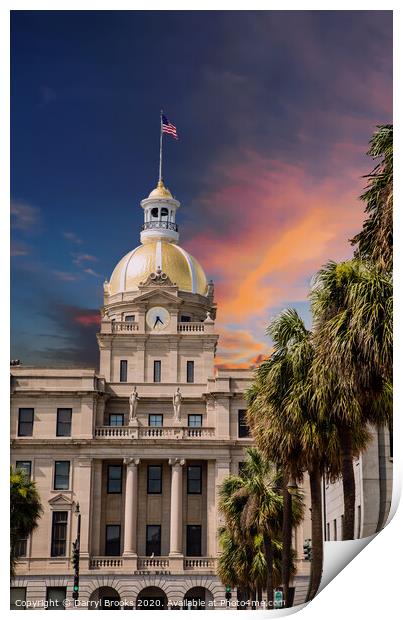 Savannah City Hall and Palm Trees Print by Darryl Brooks