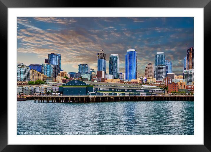 Seattle Aquarium and Skyline Framed Mounted Print by Darryl Brooks