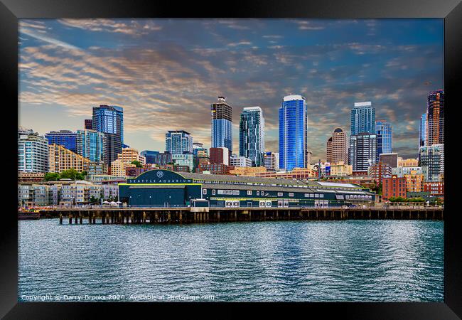 Seattle Aquarium and Skyline Framed Print by Darryl Brooks