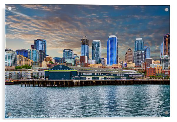 Seattle Aquarium and Skyline Acrylic by Darryl Brooks